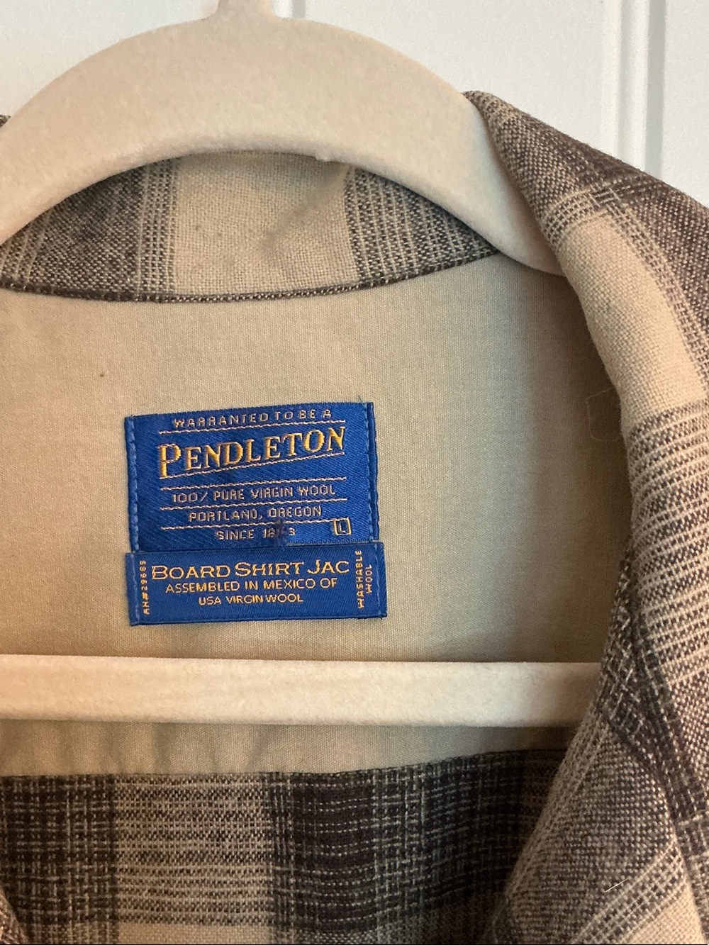 Pendleton Beige and Brown Plaid Button-Front Wool Shirt - Picture 2 of 3